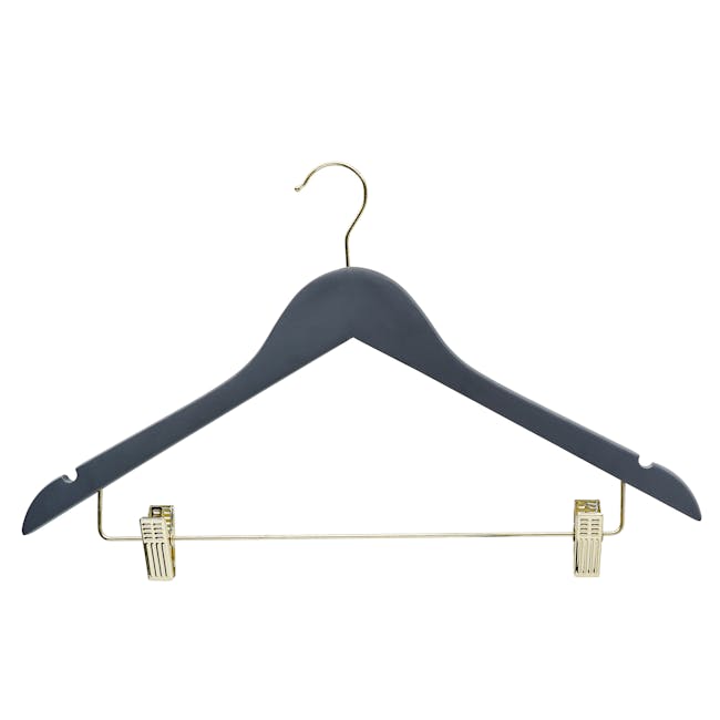 Hotel Style Wood Hangers with Gold Hooks & Clips (Set of 10) - 0