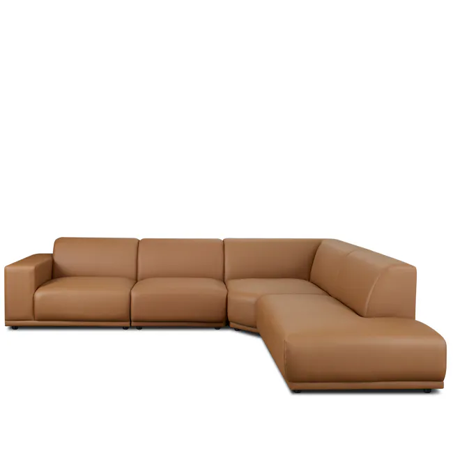 Milan Left Arm Unit - Caramel Tan (Faux Leather) - 4 - Luxurious brown leather sofa, modern design, comfortable seating