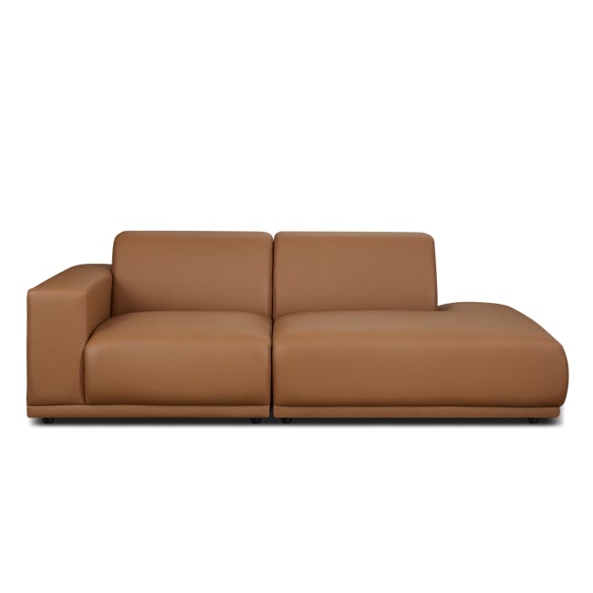 Milan 3 Seater Sofa with Ottoman - Caramel Tan (Faux Leather) - 11