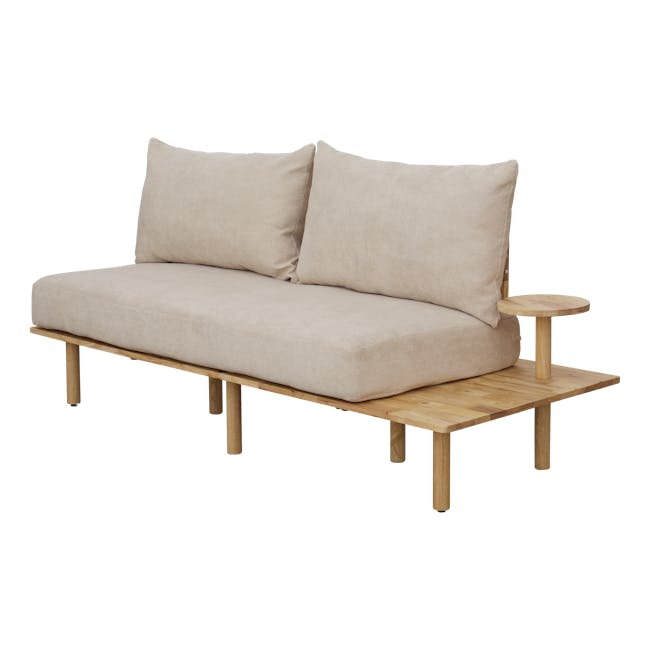Nara 2 Seater Sofa with Side Table - Beige - 3