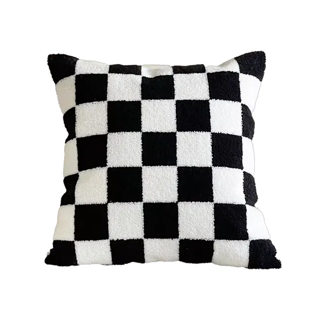 Checkered Cushion Cover - Black - 1
