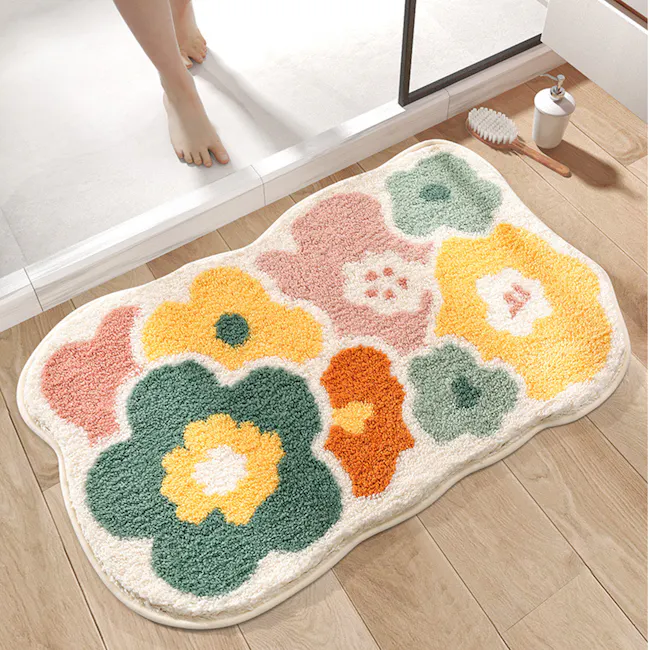 Botanical Floor Mat - Bloom - 5 - Floral-patterned, colorful, soft, fluffy, pet-friendly, bath mat, bathroom floor, cozy