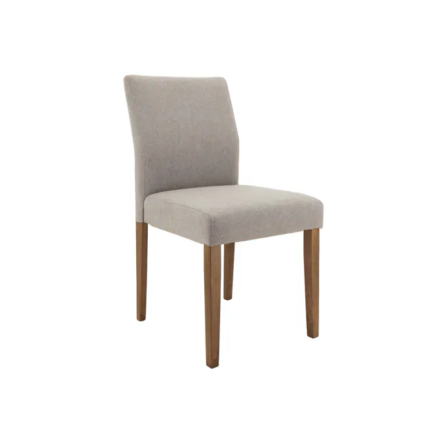 Ladee Dining Chair - Cocoa, Dolphin Grey - 1 - Modern upholstered chair, light gray fabric, wooden legs, minimalist design