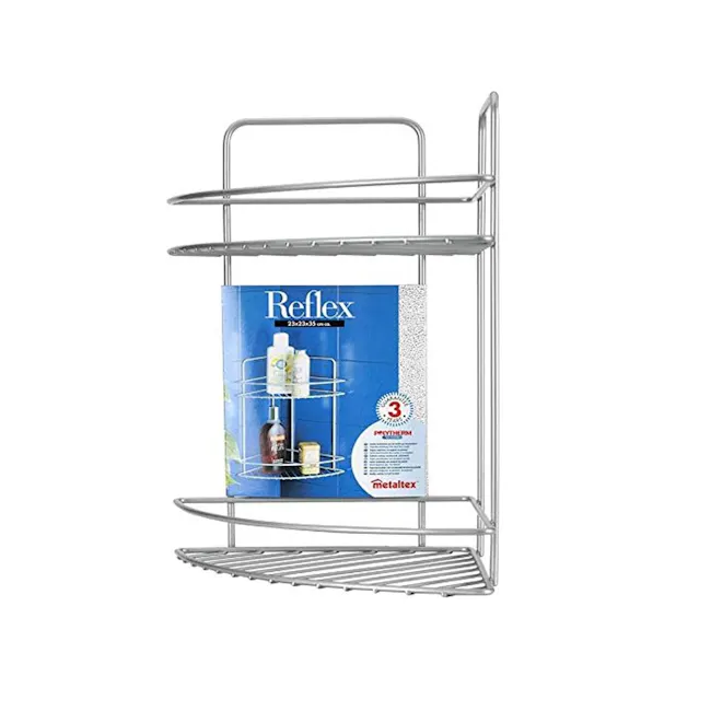 Metaltex Relex 2 Tier Corner Shelf - Silver - 3 - Reflex metal shelving unit, 23x23x35 cm, 3 shelves, 3 compartments, 3