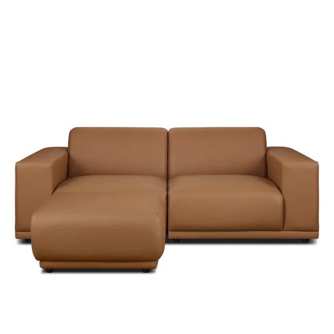 Milan Ottoman - Caramel Tan (Faux Leather) - 3 - Brown leather sofa, modern design, comfortable seating, sleek lines