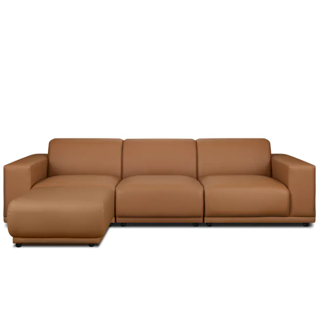 Milan Ottoman - Caramel Tan (Faux Leather) - 4 - Brown leather sofa, modern design, comfortable seating, sleek lines, padded