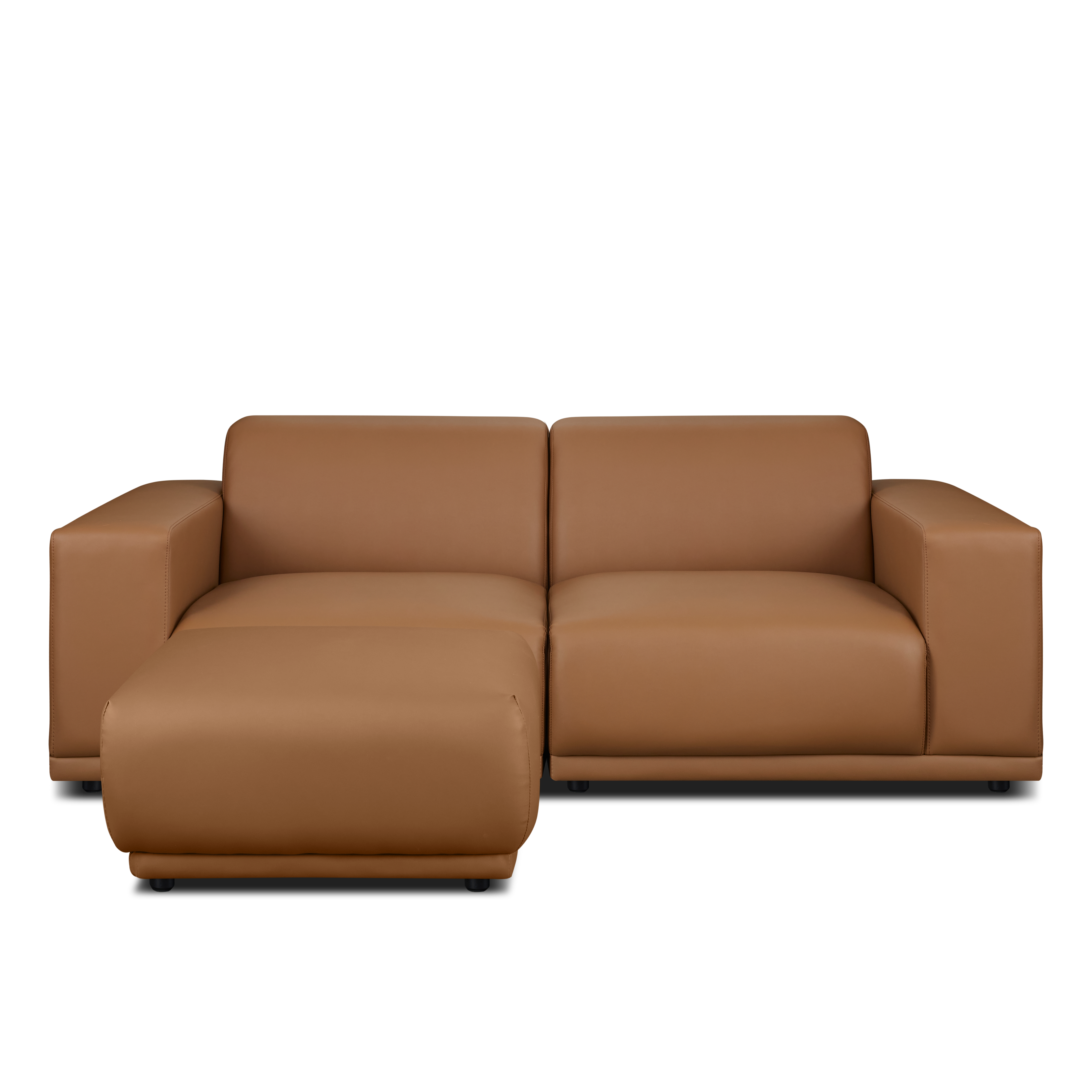 Milan 3 Seater Sofa with Ottoman - Caramel Tan (Faux Leather)