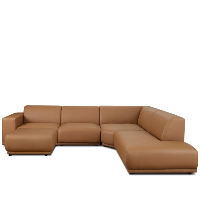 Milan 3 Seater Sofa with Ottoman - Caramel Tan (Faux Leather) - 14