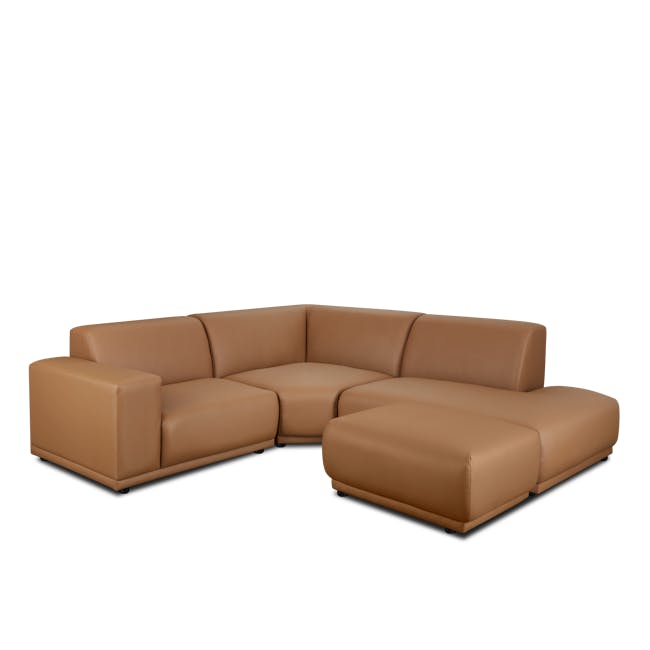Milan 3 Seater Sofa with Ottoman - Caramel Tan (Faux Leather) - 15