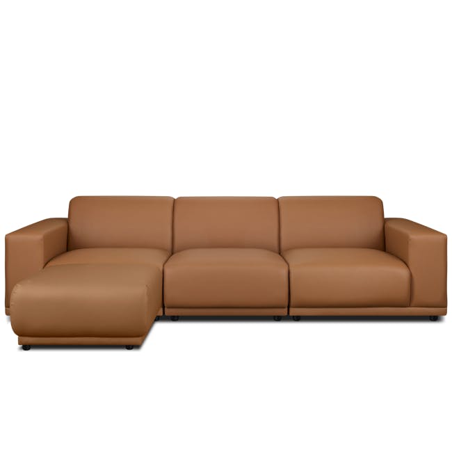 Milan 4 Seater Sofa with Ottoman - Caramel Tan (Faux Leather) - 19