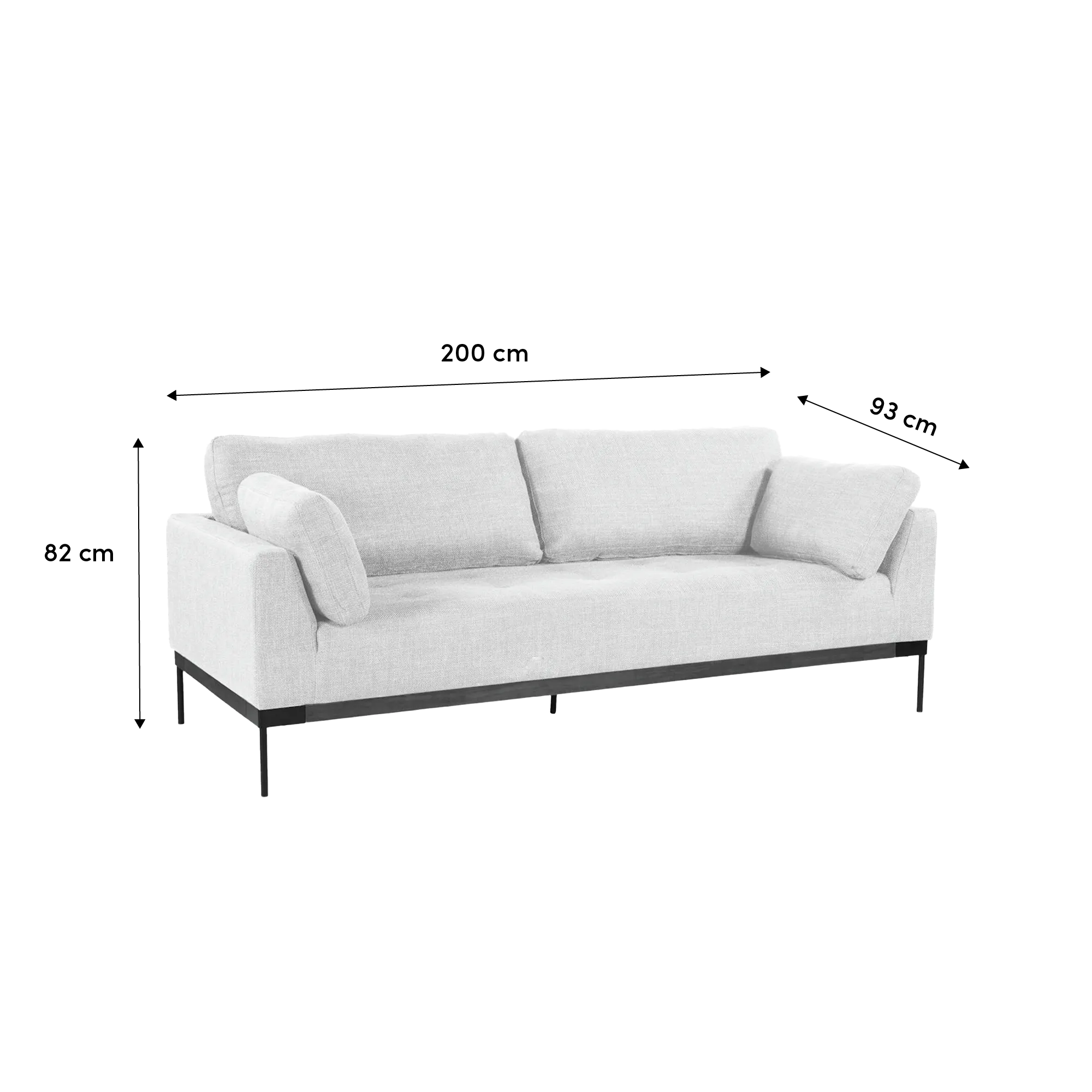 Hudson 3 Seater Sofa - Walnut, Cream Beige - 10 - Modern minimalist sofa, 200 cm in length, 93 cm in height, 82 cm in width