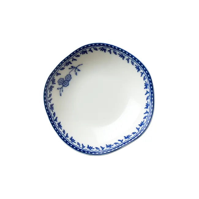 Luzerne Lancaster Garden Dish 8cm - Grey - 2 - White ceramic plate with blue floral and vine pattern border, elegant design