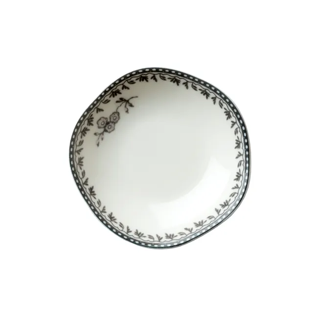 Luzerne Lancaster Garden Dish 8cm - Grey - 1 - White ceramic plate with intricate black floral and leaf patterns, oval