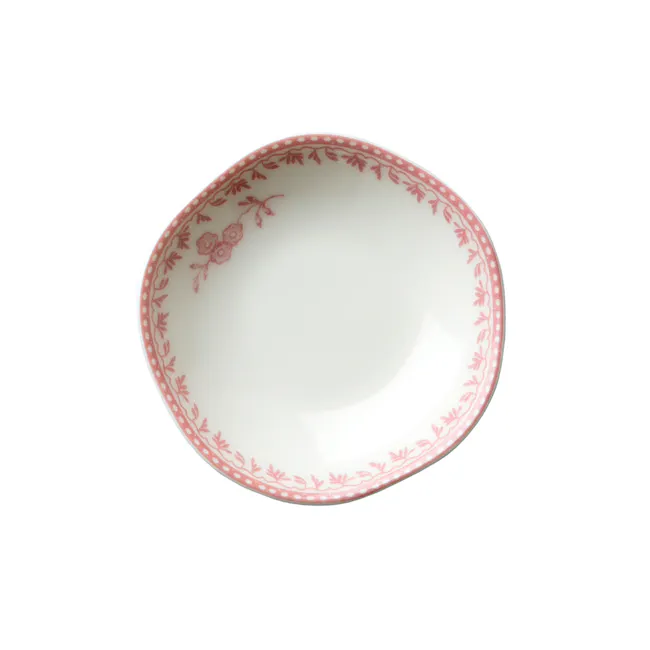 Luzerne Lancaster Garden Dish 8cm - Grey - 3 - White ceramic bowl with red floral and leaf patterns, elegant design, simple