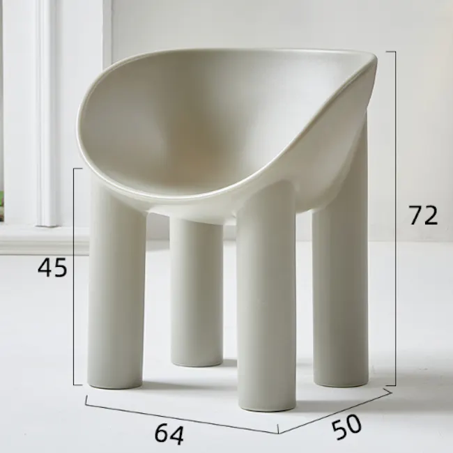 Kibo Single Scoop Seat - Grey - 5 - Modern minimalist white ceramic stool, 45 cm height, 64 cm wide, 50 cm deep, 72 cm total
