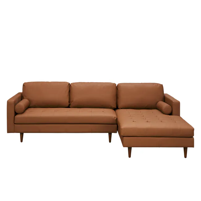 Nolan L-Shaped Sofa - Auburn Brown (Faux Leather) - 1