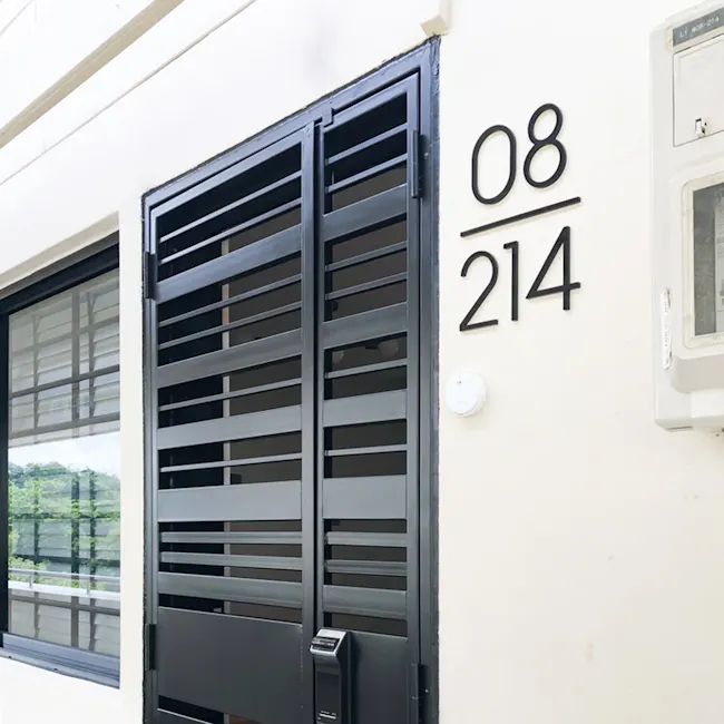 Urban Li'l Unit Number Signage - 20cm (2 Colours) - 3 - Modern exterior, black shutters, number 08, 214, exterior wall