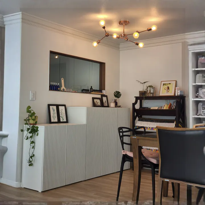 Heidi Tall Cabinet 1.2m - White - 15 - Modern minimalist dining room, cozy corner, white walls, wooden floor, contemporary