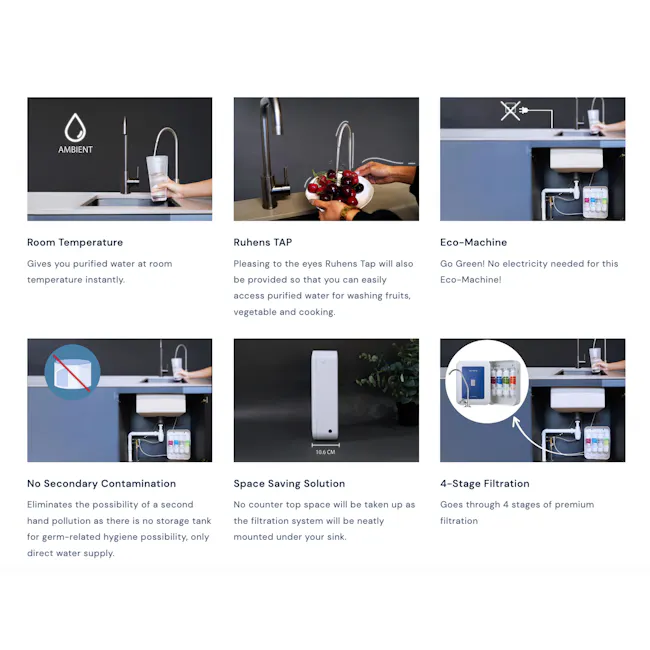 Ruhens MonoSink Water Purifier - 4 - Ambient water purification, room temperature filtration, Ruhen Tap, eco-friendly
