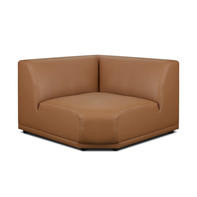 Milan 4 Seater Corner Extended Sofa - Caramel Tan (Faux Leather) - 12