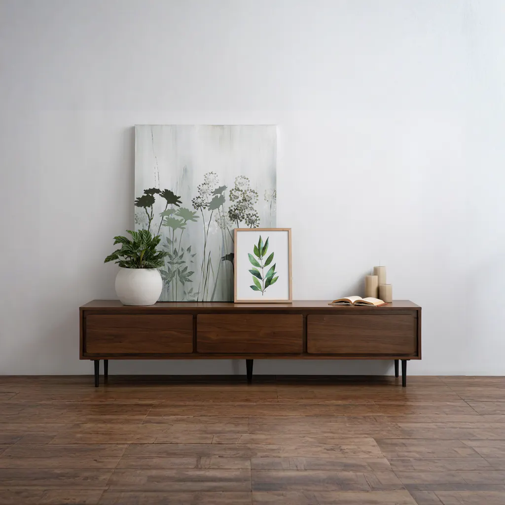 Herta TV Console 1.8m - Walnut - 11 - vibrant green plants, abstract painting, minimalist decor, modern art, nature-inspired