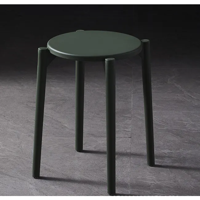 Olly Pop Stackable Stool - Olive - 3 - Round table, dark green finish, minimalist design, sturdy legs, industrial style