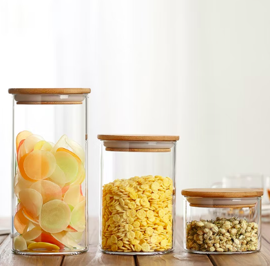 EVERYDAY Glass Jar with Bamboo Lid (Set of 3), Food Storage by