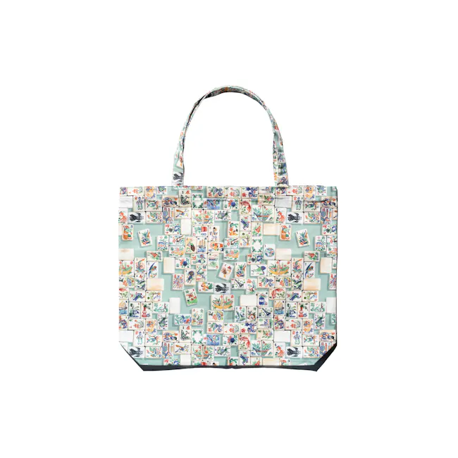 Singlapa Mahjong Tote Bag - 1 - Vibrant tile pattern with Japanese-inspired designs, Colorful playing card illustrations on