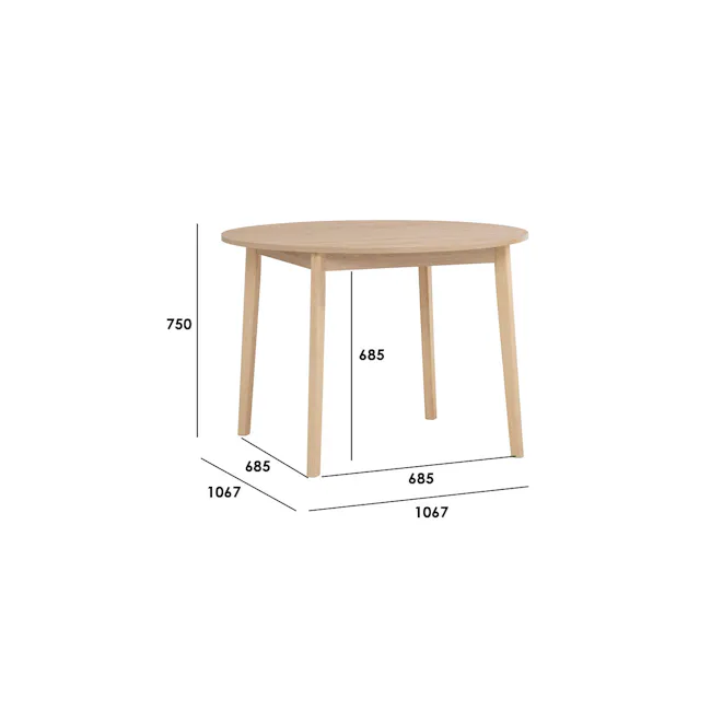 Sergio Round Dining Table 1m - Milk Oak - 7 - Light wood dining table, 750mm height, 685mm width, 1067mm depth, minimalist