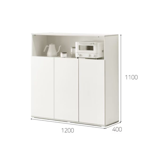 Arison Modular Cabinet 1.2m - 9 - White kitchen cabinet, 1100mm height, 1200mm width, 400mm depth, open shelving, modern