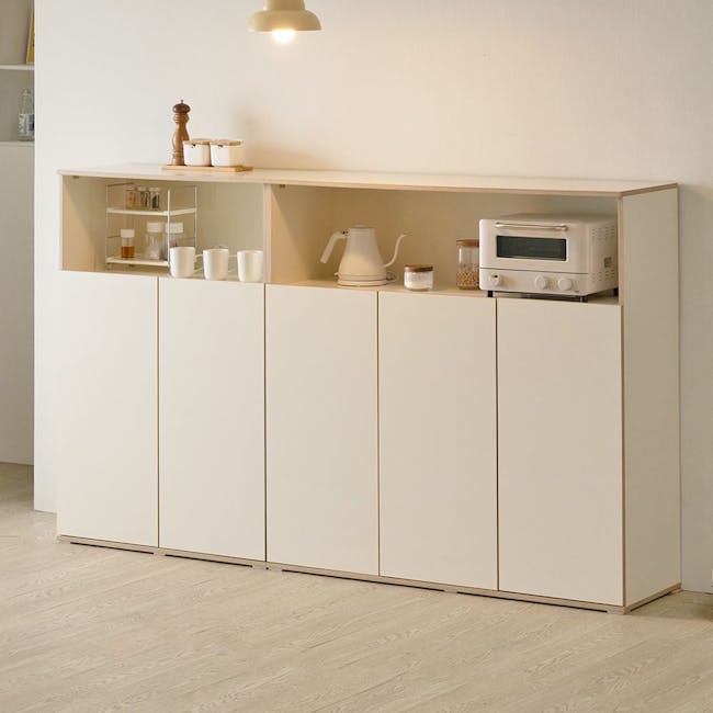 Arison Modular Cabinet 1.2m - 3 - White kitchen cabinet, minimalist design, open shelving, small kitchen counter, integrated