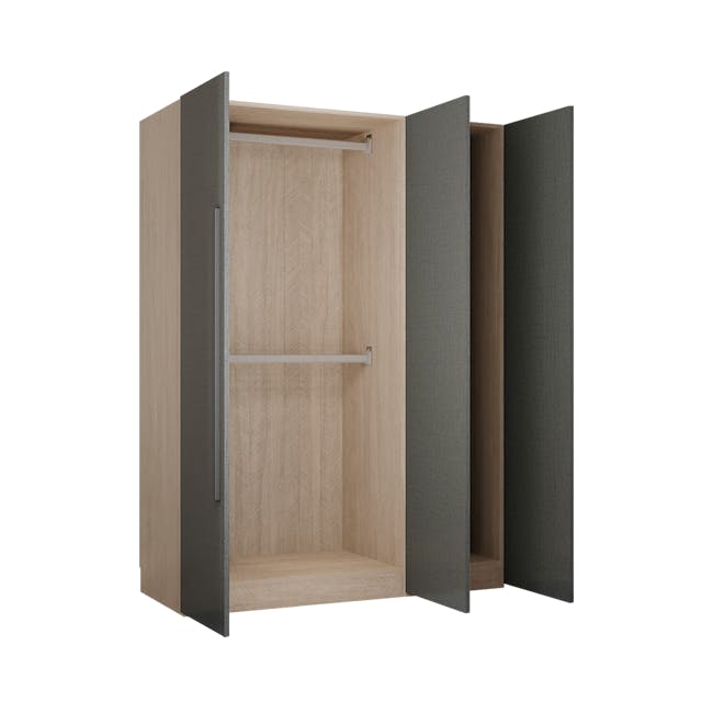 Lucca 3 Door Wardrobe 1 - Graphite Linen, Herringbone Oak - 7