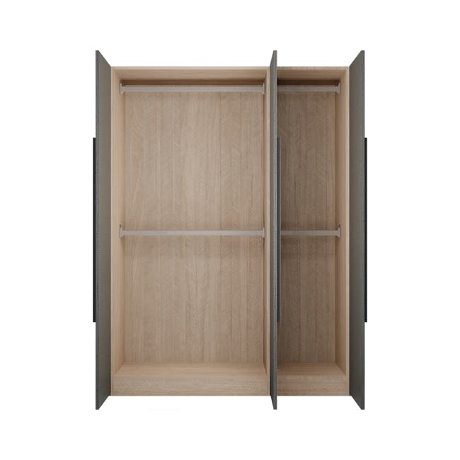 Lucca 3 Door Wardrobe 1 - Graphite Linen, Herringbone Oak - 5