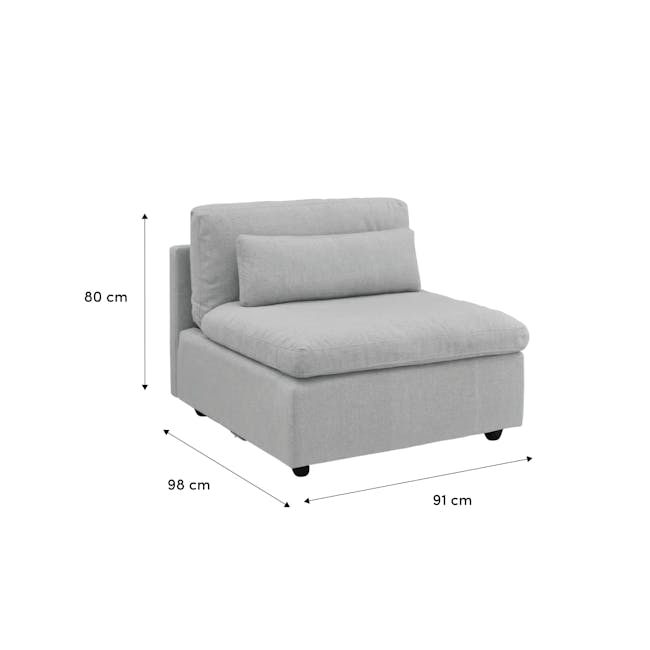 (As-is) Liam Armless Unit - Ivory (Fabric) - 10 - Grey upholstered sofa, 80 cm height, 98 cm width, 91 cm depth, 2-seater