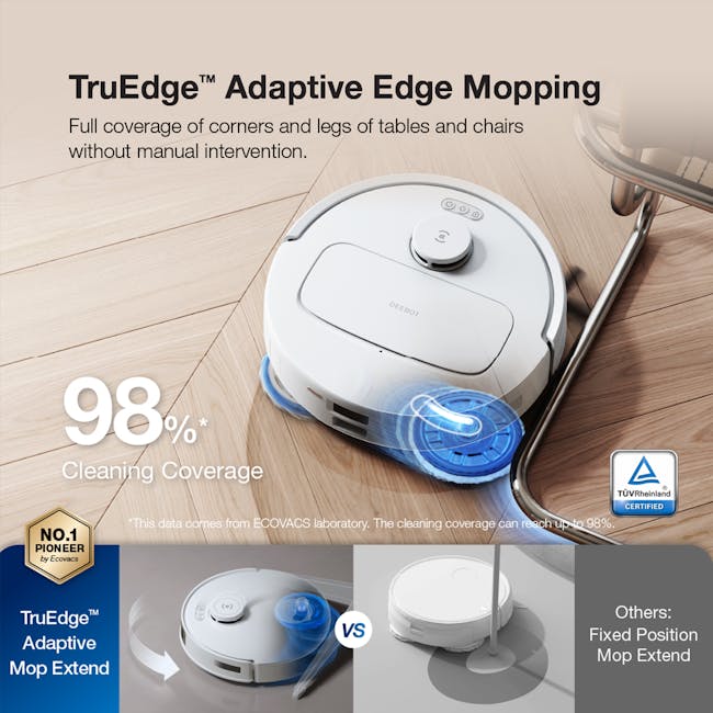 Ecovacs Deebot N30 Pro Omni - White - 5 - TruEdge Adaptive Edge Mopping, Full coverage corners and legs of tables and