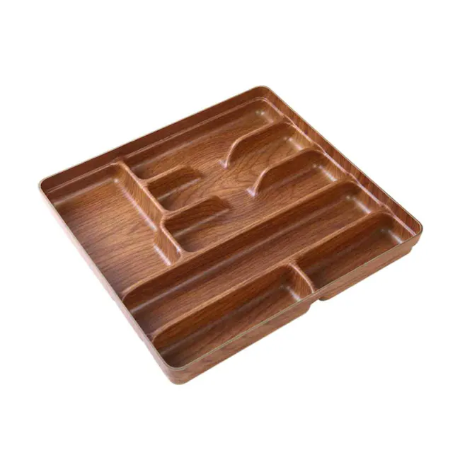 Evelin 7 Spice Cutlery Tray - 3 - Wooden rectangular tray, three-compartment design, smooth finish, elegant aesthetic