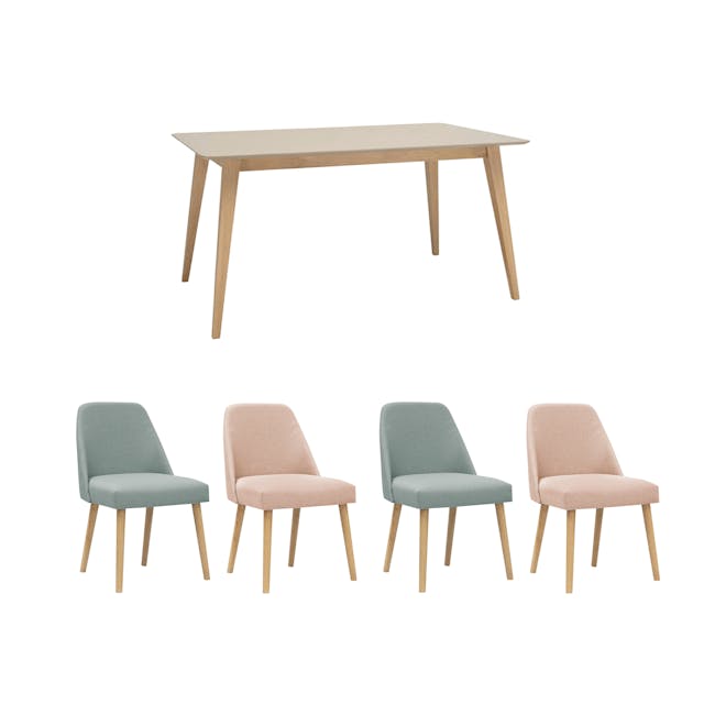 Ralph Dining Table 1.5m in Taupe Grey with 4 Miranda Chairs in Sea Green and Pink - 0