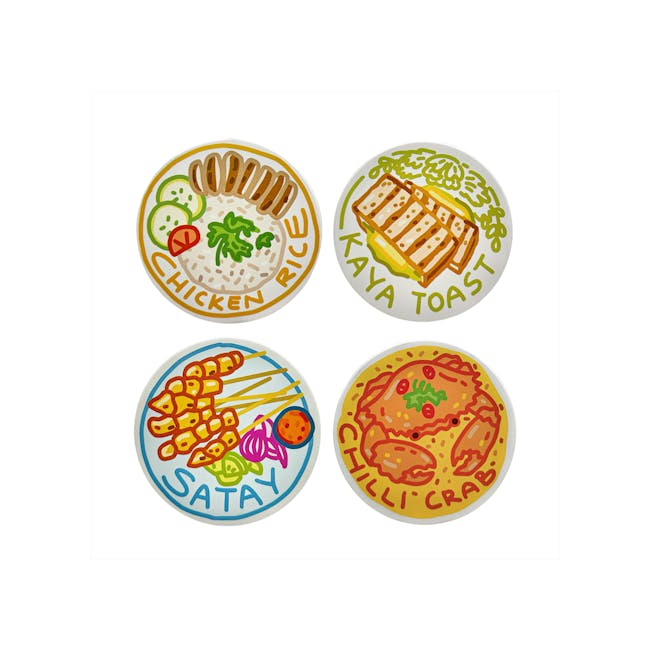 Diatomite Coasters - Hawker Hits (Chicken Rice, Satay, Chilli Crab, Kaya Toast) - 1