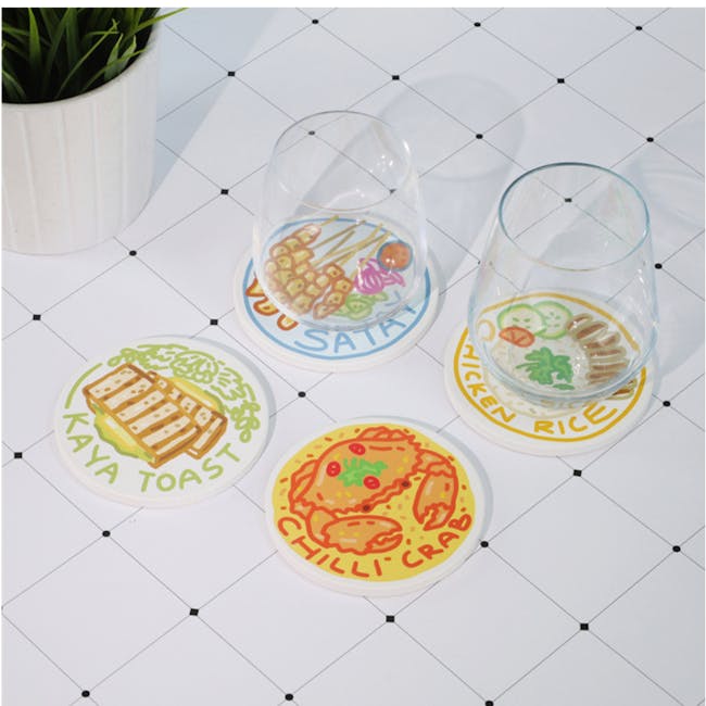 Diatomite Coasters - Hawker Hits (Chicken Rice, Satay, Chilli Crab, Kaya Toast) - 2