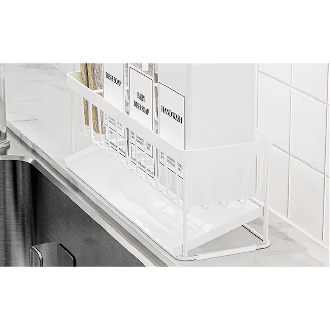 ESSENTIALS Sink Storage Sponge Rack Shelf with Hanger 30cm - White - 7