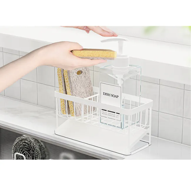 ESSENTIALS Sink Storage Sponge Rack Shelf with Hanger 30cm - White - 3