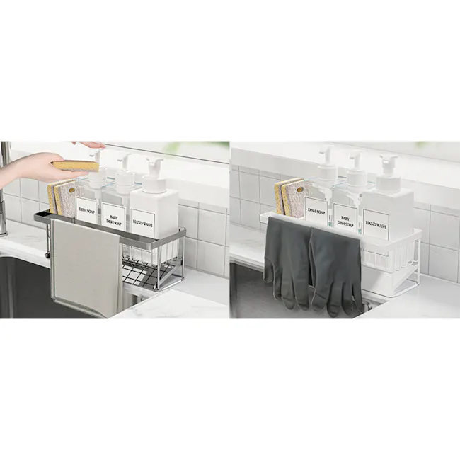 ESSENTIALS Sink Storage Sponge Rack Shelf with Hanger 30cm - White - 4