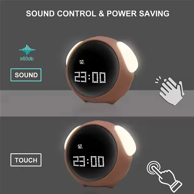 Zuno Kids Emoji Table Alarm Clock + Night Light - Pink - 6
