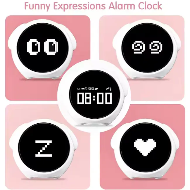 Zuno Kids Emoji Table Alarm Clock + Night Light - Pink - 7