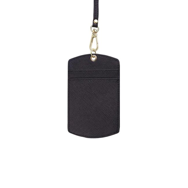 Personalised Saffiano Leather ID Cardholder Landyard - Black - 1