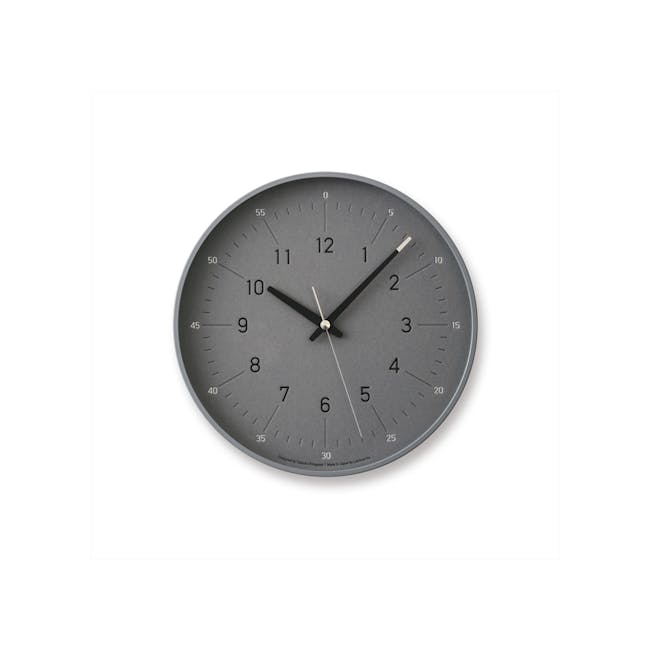 Essent Clock - Gray - 1 - Modern minimalist wall clock with black and gray tones, Elegant wall clock featuring a simple