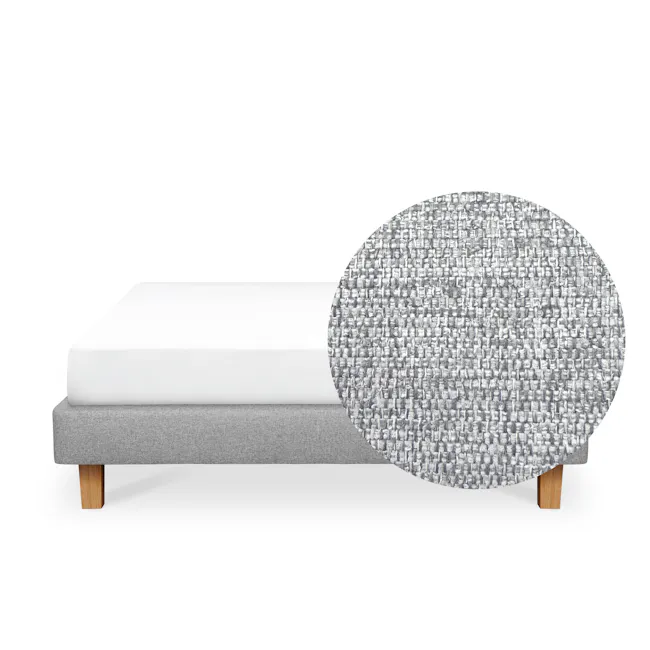ESSENTIALS Queen Divan Bed - Pebble (Eco Clean Fabric) - 1 - Modern minimalist bed with textured gray fabric, wooden legs