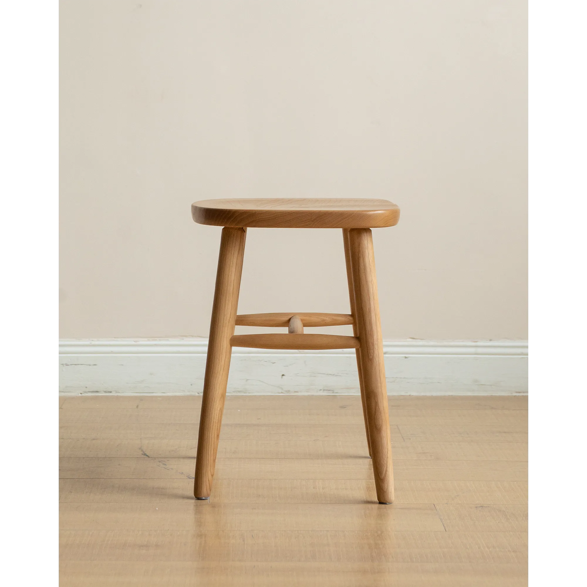 Pete Stool - Oak - 14 - Wooden stool, minimalist design, natural wood finish, simple structure, round seat, sturdy legs, low