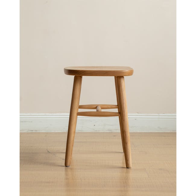 Pete Stool - Oak - 14 - Wooden stool, minimalist design, natural wood finish, simple structure, round seat, sturdy legs, low