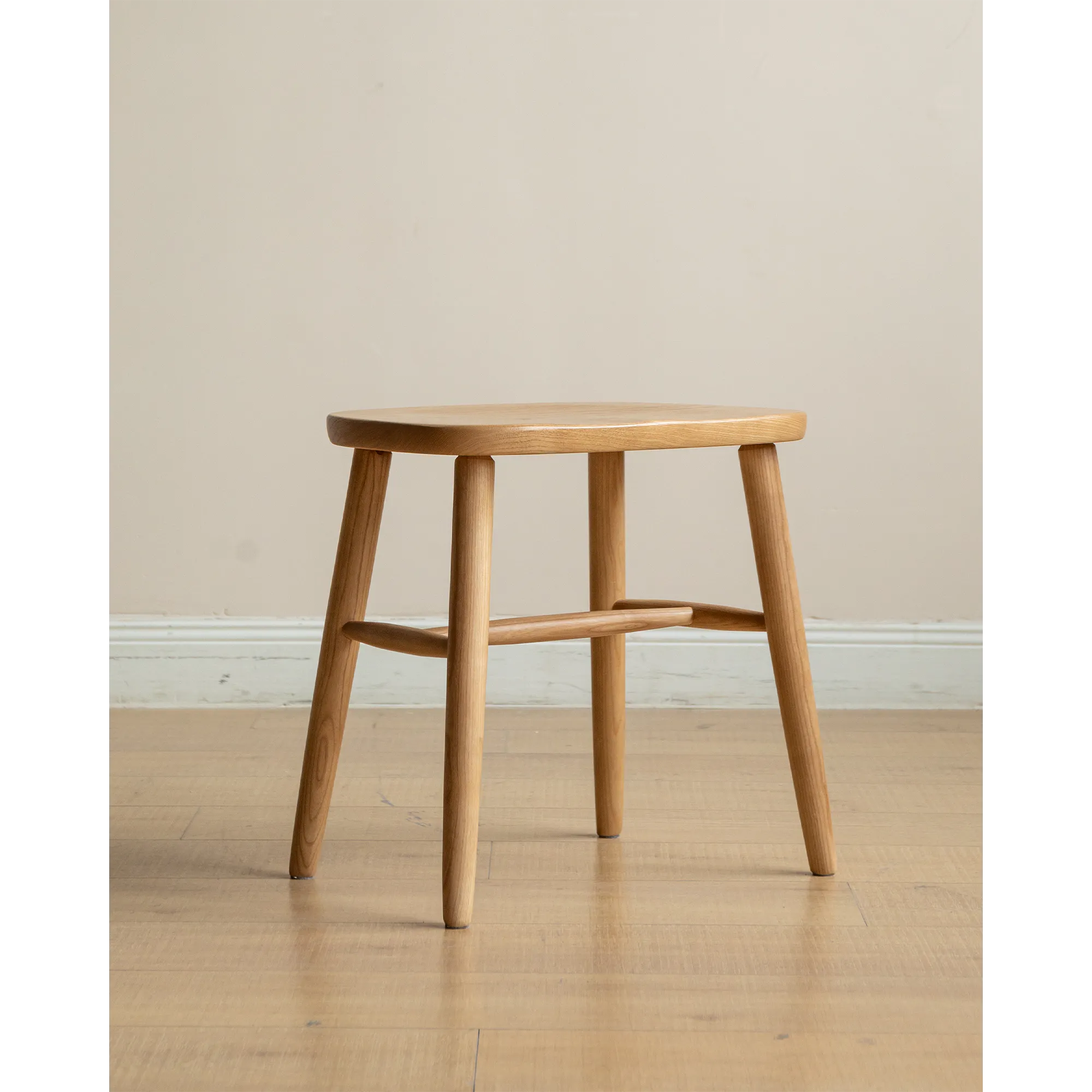 Pete Stool - Oak - 9 - Light wooden stool, minimalist design, round top, sturdy legs, natural wood finish, simple structure
